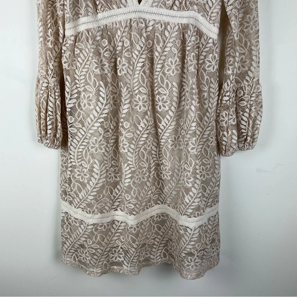 Mystree | Coquette Cottage Core Babydoll Lace Midi Dress In Cream | M - Picture 10 of 16